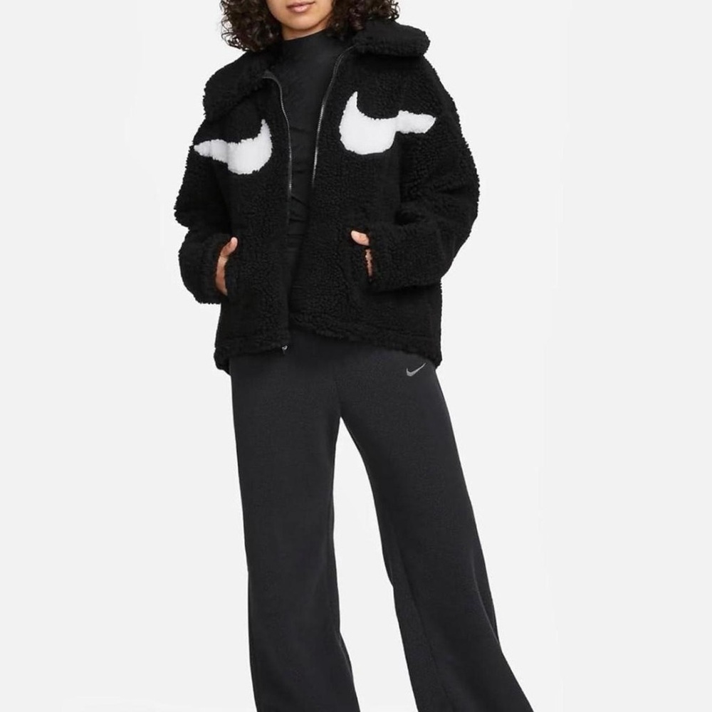 Nike Women's Black and White Teddy Jacket